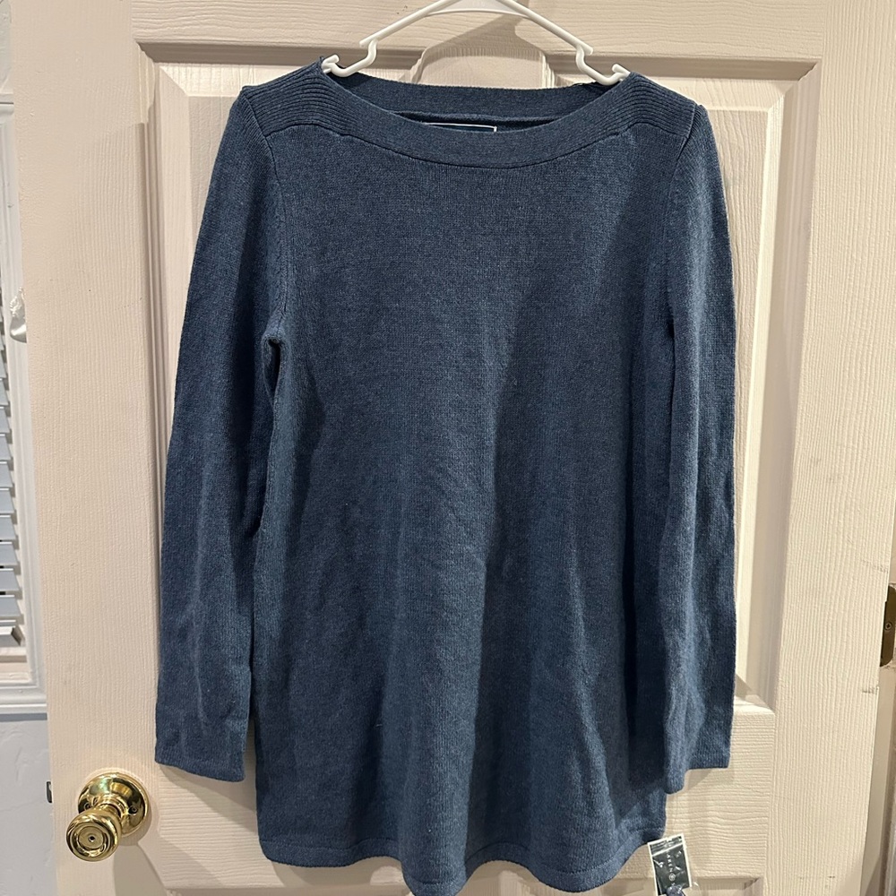 NWT Karen Scott Heather Blue Long Sleeve Tunic Sweater with Ballet Neckline